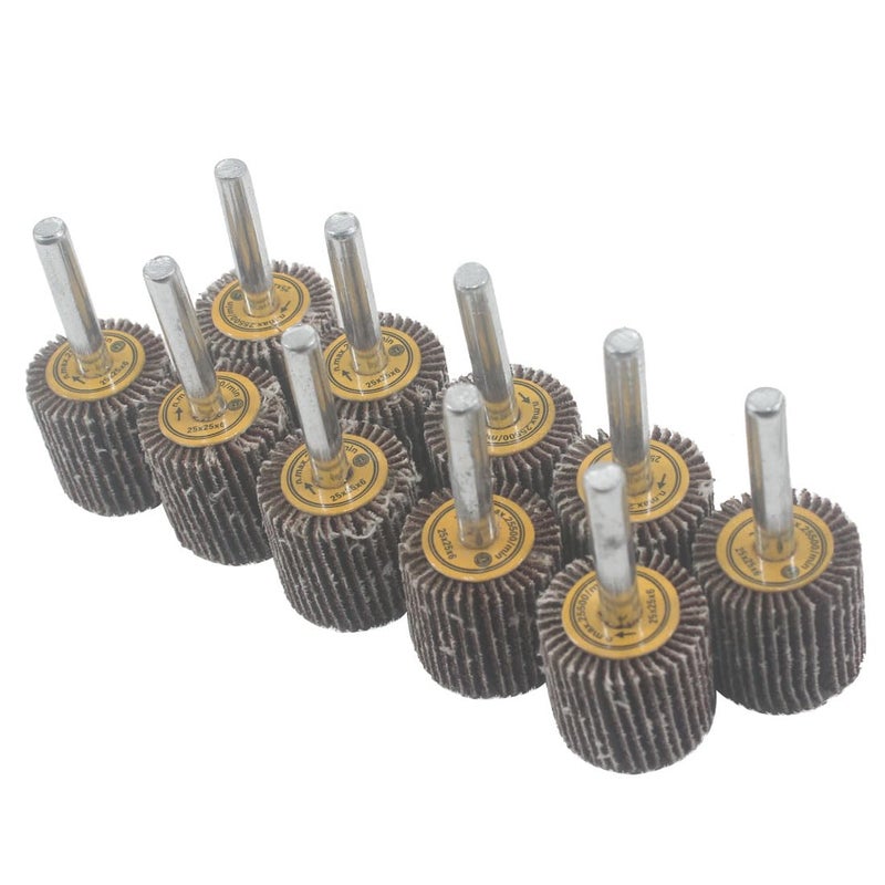 JUNLIXN 10 Pcs 25mm Flap Wheels, 1/4'' Shank 80 Grit Aluminum Oxide Grain Mounted Flap Sanding Wheel for Drill, Grinder, Rotary Tools - Image 4